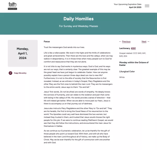 Daily Homilies Sample | FAITH Catholic Subscriptions